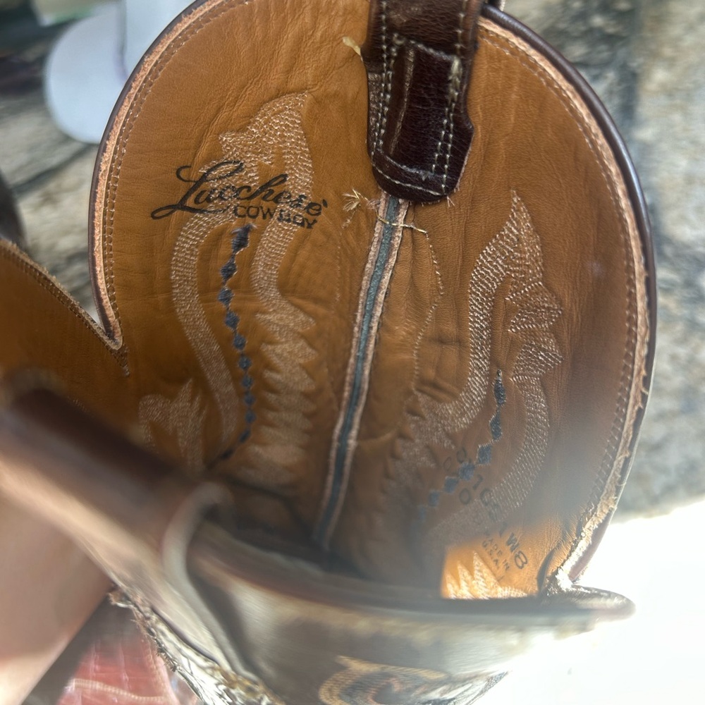 Lucchese Brown Leather Cowboy Boots Caiman 9D - Picture 15 of 16